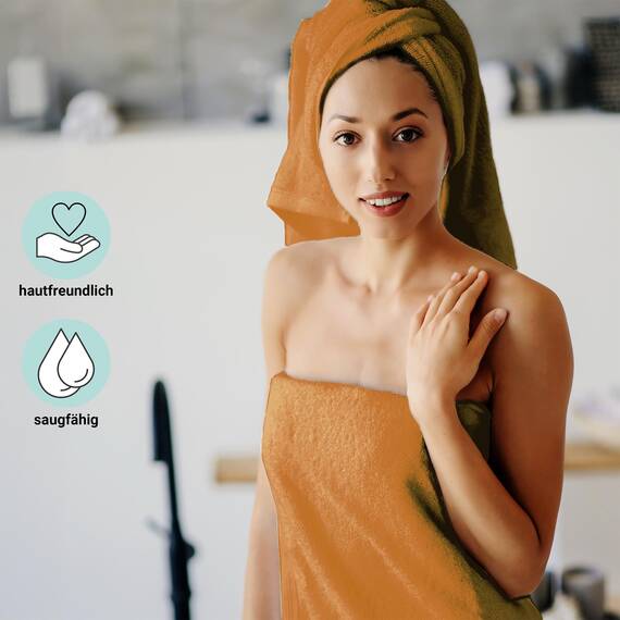 DoubleDry Handtücher Set 12-50 X 100 cm, Flauschige Badehandtücher, Duschhandtücher aus 100% Baumwolle (Oeko-TEX MIG Certified)- 500 g/m², Handtücher für Fitnessstudio, Spa & Strand (Ockergelb)