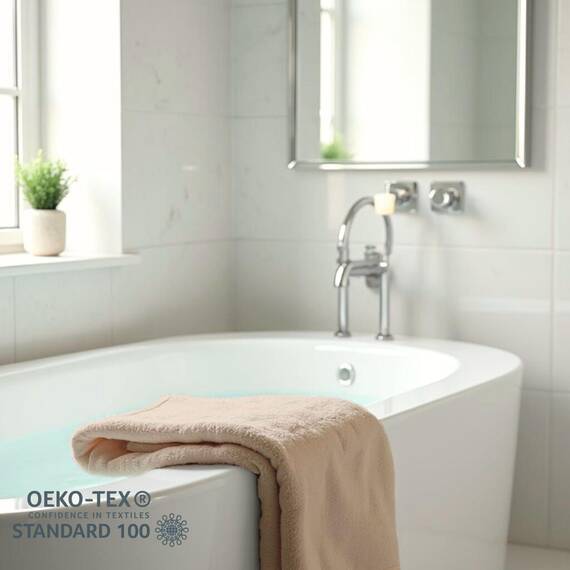 TRAMAS+ 4er-Set Premium Handtücher 700 g, 100% Baumwolle, 2 Handtücher 50x100 cm und 2 Badetücher 70x140 cm, extra weich, schnelltrocknend und sehr saugfähig - Beige