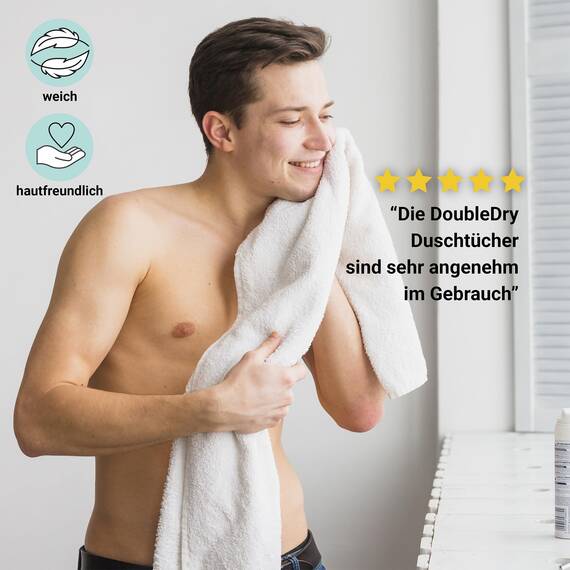 DoubleDry Große Handtücher Set 6-70 X 140cm, Flauschige Badehandtücher, Duschhandtücher aus 100% Baumwolle (Oeko-TEX MIG Certified)- 500 g/m², Große Handtücher für Bad und Dusche - Weiß