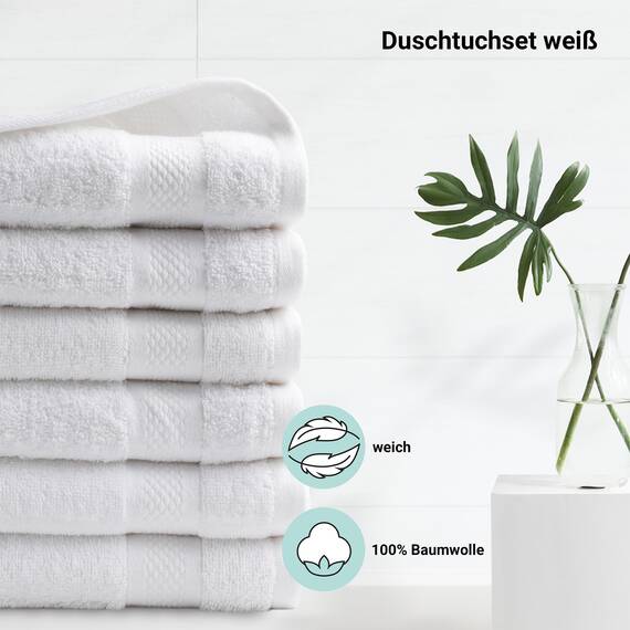 DoubleDry Große Handtücher Set 6-70 X 140cm, Flauschige Badehandtücher, Duschhandtücher aus 100% Baumwolle (Oeko-TEX MIG Certified)- 500 g/m², Große Handtücher für Bad und Dusche - Weiß