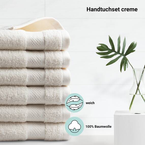DoubleDry Handtücher Set 12-50 X 100 cm, Flauschige Badehandtücher, Duschhandtücher aus 100% Baumwolle (Oeko-TEX MIG Certified)- 500 g/m², Handtücher für Fitnessstudio, Spa & Strand (Creme)