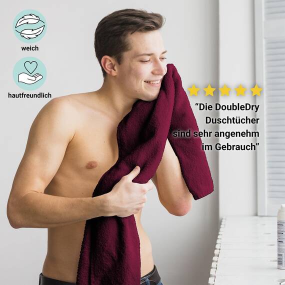 DoubleDry Große Handtücher Set 6-70 X 140cm, Flauschige Badehandtücher, Duschhandtücher aus 100% Baumwolle (Oeko-TEX MIG Certified)- 500 g/m², Große Handtücher für Bad und Dusche - Bordeaux