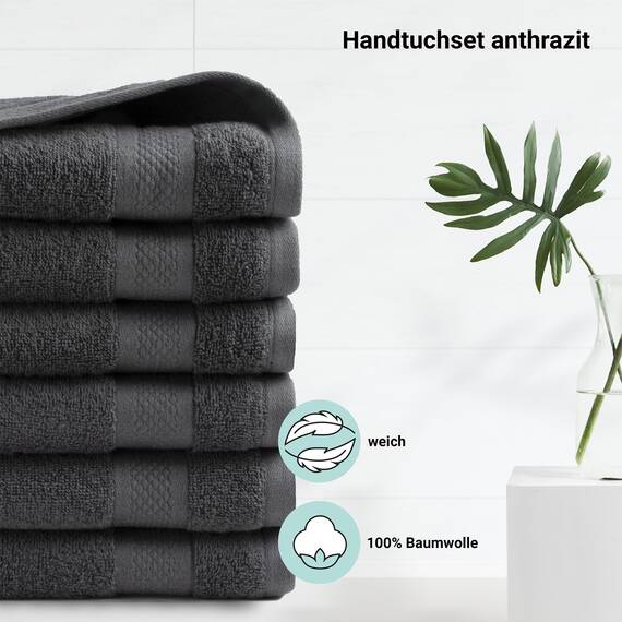 DoubleDry Handtücher Set 12-50 X 100 cm, Flauschige Badehandtücher, Duschhandtücher aus 100% Baumwolle (Oeko-TEX MIG Certified)- 500 g/m², Handtücher für Fitnessstudio, Spa & Strand (Anthrazit)