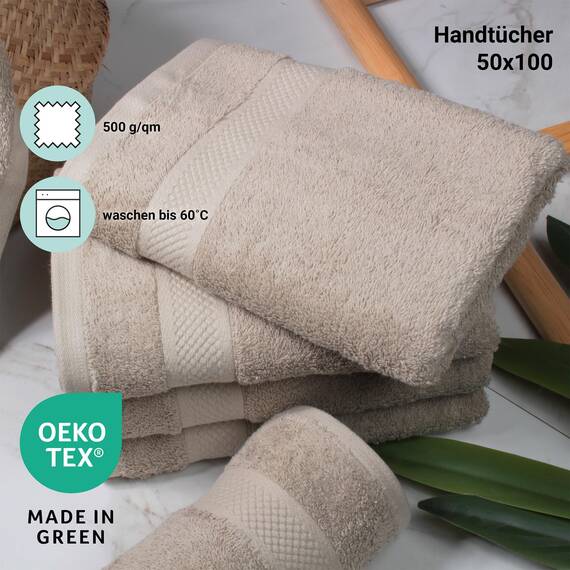 DoubleDry Handtücher Set 12-50 X 100 cm, Flauschige Badehandtücher, Duschhandtücher aus 100% Baumwolle (Oeko-TEX MIG Certified)- 500 g/m², Handtücher für Fitnessstudio, Spa & Strand (Taupe)