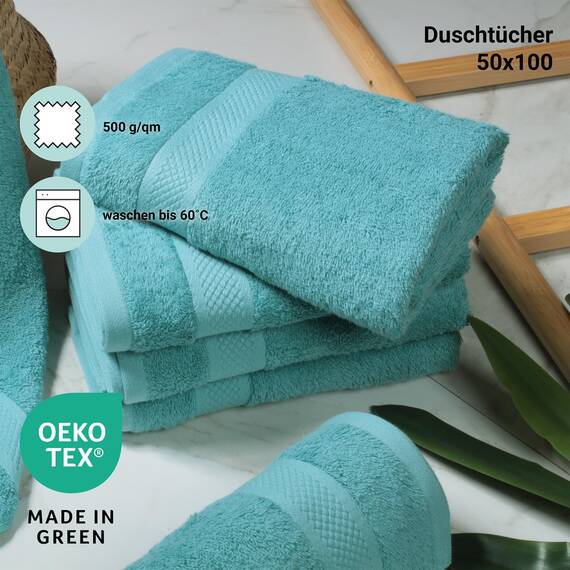 DoubleDry Große Handtücher Set 6-70 X 140cm, Flauschige Badehandtücher, Duschhandtücher aus 100% Baumwolle (Oeko-TEX MIG Certified)- 500 g/m², Große Handtücher für Bad und Dusche - Denim Blau