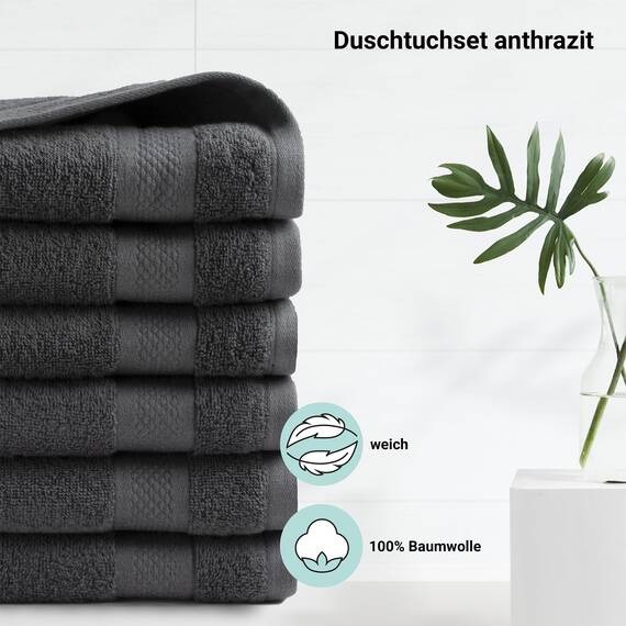 DoubleDry Große Handtücher Set 6-70 X 140cm, Flauschige Badehandtücher, Duschhandtücher aus 100% Baumwolle (Oeko-TEX MIG Certified)- 500 g/m², Große Handtücher für Bad und Dusche - Anthrazit
