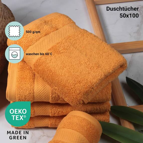 DoubleDry Große Handtücher Set 6-70 X 140cm, Flauschige Badehandtücher, Duschhandtücher aus 100% Baumwolle (Oeko-TEX MIG Certified)- 500 g/m², Große Handtücher für Bad und Dusche - Ochergelb