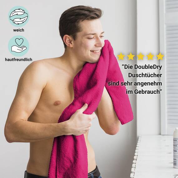 DoubleDry Große Handtücher Set 6-70 X 140cm, Flauschige Badehandtücher, Duschhandtücher aus 100% Baumwolle (Oeko-TEX MIG Certified)- 500 g/m², Große Handtücher für Bad und Dusche - Rosa