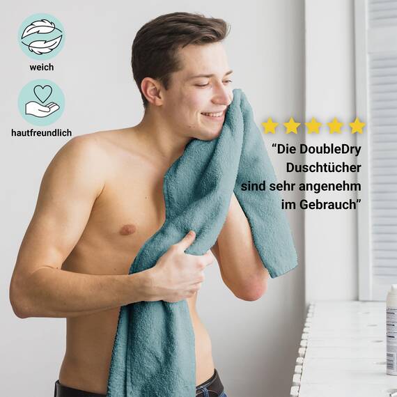 DoubleDry Große Handtücher Set 6-70 X 140cm, Flauschige Badehandtücher, Duschhandtücher aus 100% Baumwolle (Oeko-TEX MIG Certified)- 500 g/m², Große Handtücher für Bad und Dusche - Denim Blau