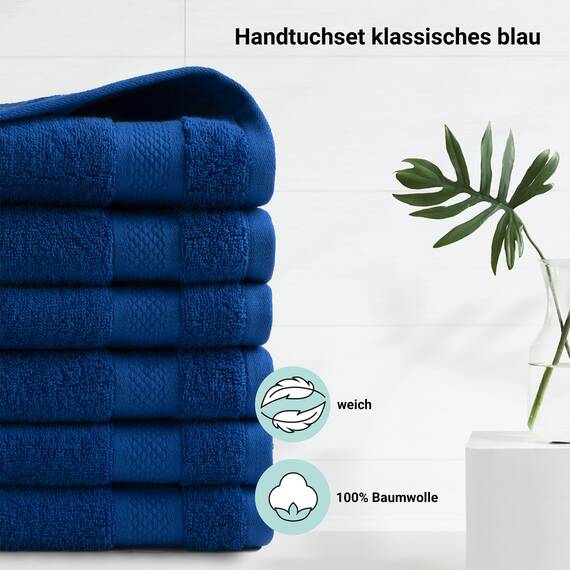 DoubleDry Handtücher Set 12-50 X 100 cm, Flauschige Badehandtücher, Duschhandtücher aus 100% Baumwolle (Oeko-TEX MIG Certified)- 500 g/m², Handtücher für Fitnessstudio, Spa (Klassisches Blau)