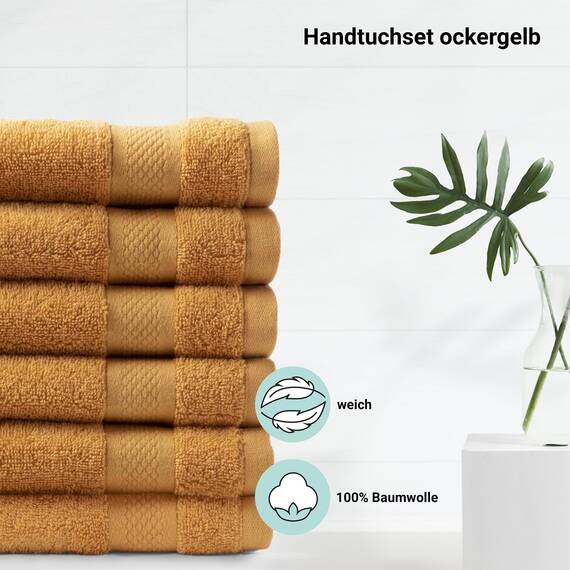 DoubleDry Handtücher Set 12-50 X 100 cm, Flauschige Badehandtücher, Duschhandtücher aus 100% Baumwolle (Oeko-TEX MIG Certified)- 500 g/m², Handtücher für Fitnessstudio, Spa & Strand (Ockergelb)