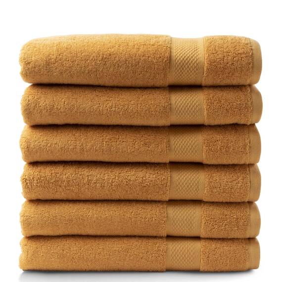 DoubleDry Große Handtücher Set 6-70 X 140cm, Flauschige Badehandtücher, Duschhandtücher aus 100% Baumwolle (Oeko-TEX MIG Certified)- 500 g/m², Große Handtücher für Bad und Dusche - Ochergelb