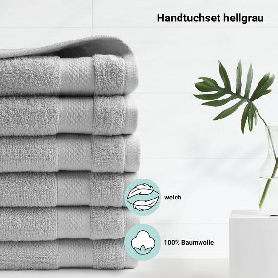 DoubleDry Handtücher Set 12-50 X 100 cm, Flauschige Badehandtücher, Duschhandtücher aus 100% Baumwolle (Oeko-TEX MIG Certified)- 500 g/m², Handtücher für Fitnessstudio, Spa & Strand (Hellgrau)