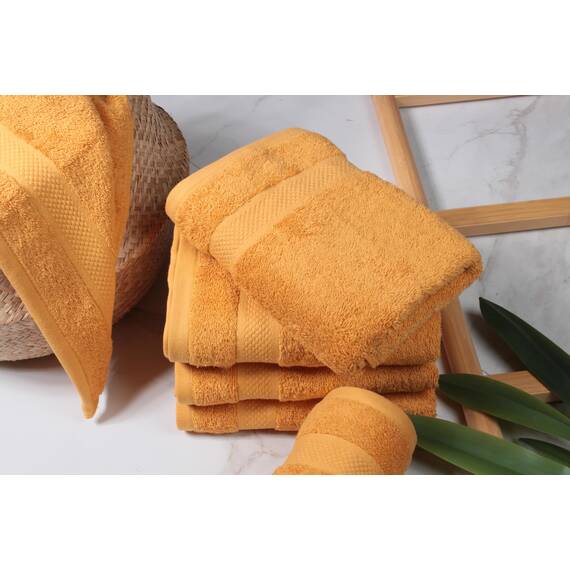 DoubleDry Große Handtücher Set 6-70 X 140cm, Flauschige Badehandtücher, Duschhandtücher aus 100% Baumwolle (Oeko-TEX MIG Certified)- 500 g/m², Große Handtücher für Bad und Dusche - Ochergelb