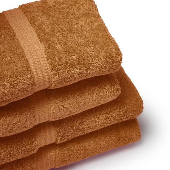 TRAMAS+ 4er-Set Premium 700 g Handtücher, 100% Baumwolle, 2 Handtücher 50x100 cm und 2 Badetücher 70x140 cm, extra weich, schnelltrocknend und sehr saugfähig - Ocker