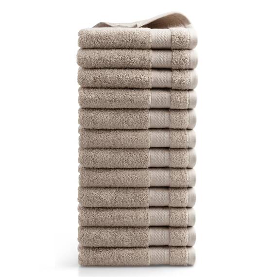DoubleDry Handtücher Set 12-50 X 100 cm, Flauschige Badehandtücher, Duschhandtücher aus 100% Baumwolle (Oeko-TEX MIG Certified)- 500 g/m², Handtücher für Fitnessstudio, Spa & Strand (Taupe)