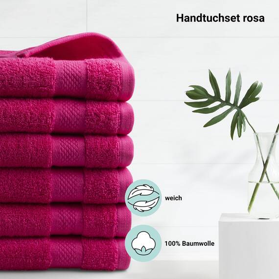 DoubleDry Handtücher Set 12-50 X 100 cm, Flauschige Badehandtücher, Duschhandtücher aus 100% Baumwolle (Oeko-TEX MIG Certified)- 500 g/m², Handtücher für Fitnessstudio, Spa & Strand (Rosa)
