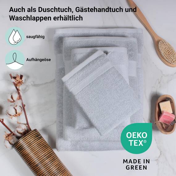DoubleDry Handtücher Set 12-50 X 100 cm, Flauschige Badehandtücher, Duschhandtücher aus 100% Baumwolle (Oeko-TEX MIG Certified)- 500 g/m², Handtücher für Fitnessstudio, Spa & Strand (Hellgrau)