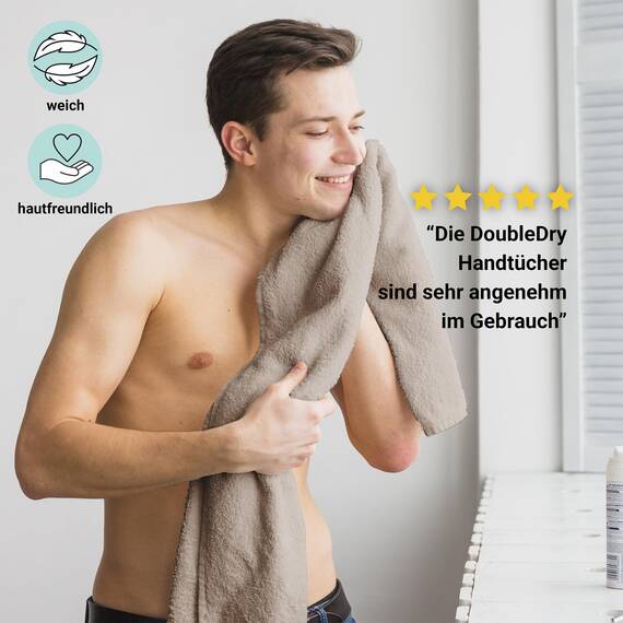 DoubleDry Handtücher Set 12-50 X 100 cm, Flauschige Badehandtücher, Duschhandtücher aus 100% Baumwolle (Oeko-TEX MIG Certified)- 500 g/m², Handtücher für Fitnessstudio, Spa & Strand (Taupe)