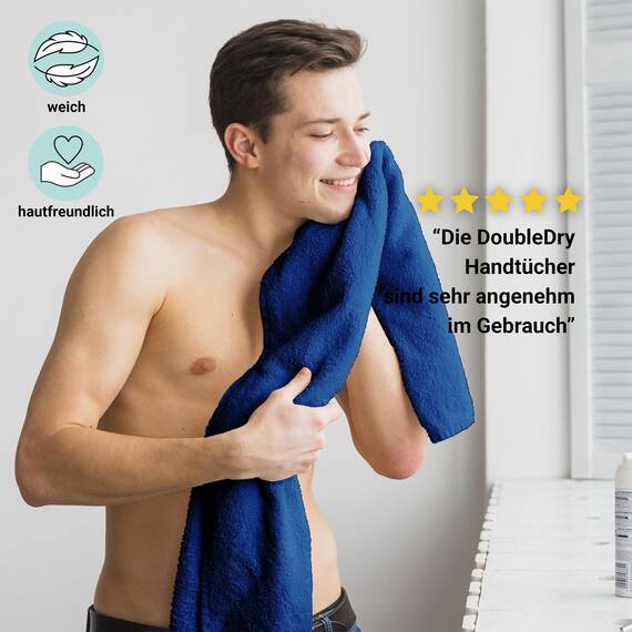 DoubleDry Handtücher Set 12-50 X 100 cm, Flauschige Badehandtücher, Duschhandtücher aus 100% Baumwolle (Oeko-TEX MIG Certified)- 500 g/m², Handtücher für Fitnessstudio, Spa (Klassisches Blau)