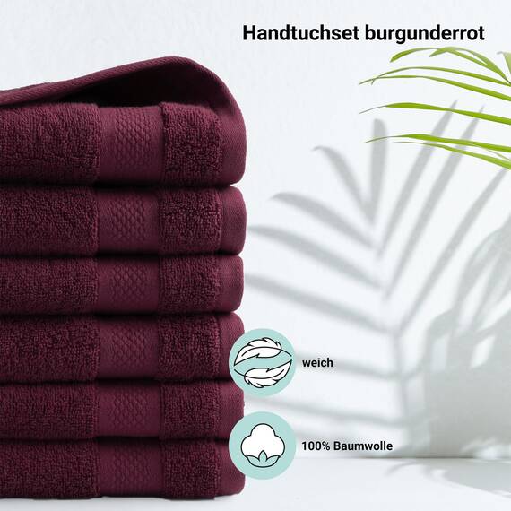 DoubleDry Handtücher Set 12-50 X 100 cm, Flauschige Badehandtücher, Duschhandtücher aus 100% Baumwolle (Oeko-TEX MIG Certified)- 500 g/m², Handtücher für Fitnessstudio, Spa & Strand (Bordeaux)