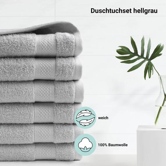 DoubleDry Große Handtücher Set 6-70 X 140cm, Flauschige Badehandtücher, Duschhandtücher aus 100% Baumwolle (Oeko-TEX MIG Certified)- 500 g/m², Große Handtücher für Bad und Dusche - Hellgrau