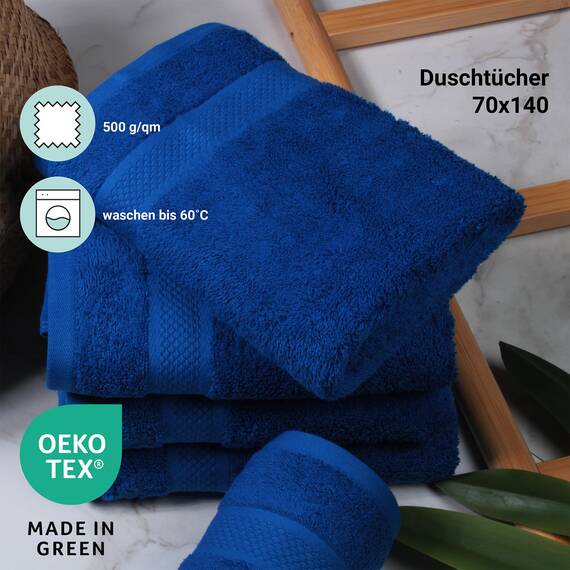 DoubleDry Große Handtücher Set 6-70 X 140cm, Flauschige Badehandtücher, Duschhandtücher aus 100% Baumwolle (Oeko-TEX MIG Certified)- 500 g/m², Große Handtücher für Bad und Dusche - Blau