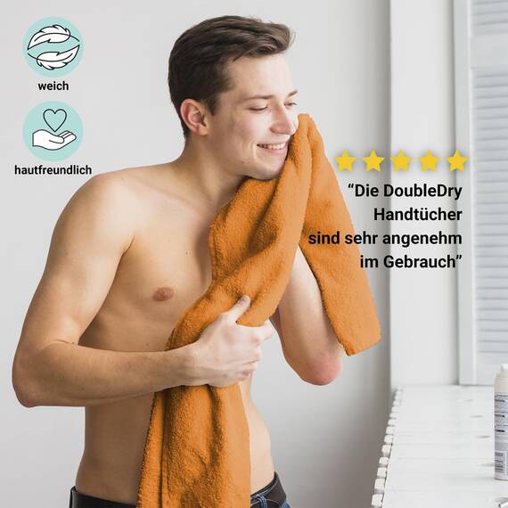 DoubleDry Handtücher Set 12-50 X 100 cm, Flauschige Badehandtücher, Duschhandtücher aus 100% Baumwolle (Oeko-TEX MIG Certified)- 500 g/m², Handtücher für Fitnessstudio, Spa & Strand (Ockergelb)