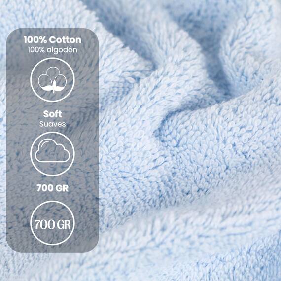 TRAMAS+ Premium 700 g Handtuchset, 100% Baumwolle, 4 Handtücher 50x100 cm und 2 Badetücher 70x140 cm, extra weich, schnelltrocknend und sehr saugfähig - Hellblau