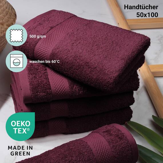 DoubleDry Handtücher Set 12-50 X 100 cm, Flauschige Badehandtücher, Duschhandtücher aus 100% Baumwolle (Oeko-TEX MIG Certified)- 500 g/m², Handtücher für Fitnessstudio, Spa & Strand (Bordeaux)