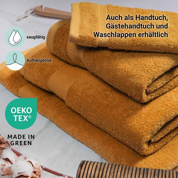 DoubleDry Große Handtücher Set 6-70 X 140cm, Flauschige Badehandtücher, Duschhandtücher aus 100% Baumwolle (Oeko-TEX MIG Certified)- 500 g/m², Große Handtücher für Bad und Dusche - Ochergelb