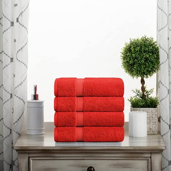 Superior Handtücher aus ägyptischer Baumwolle, 4er-Set, ultraweiche Handtücher, Dickes Plüsch, saugfähig, schwer, Gästebad, Hotel, Spa, Badezimmer, Duschbasics, Rot