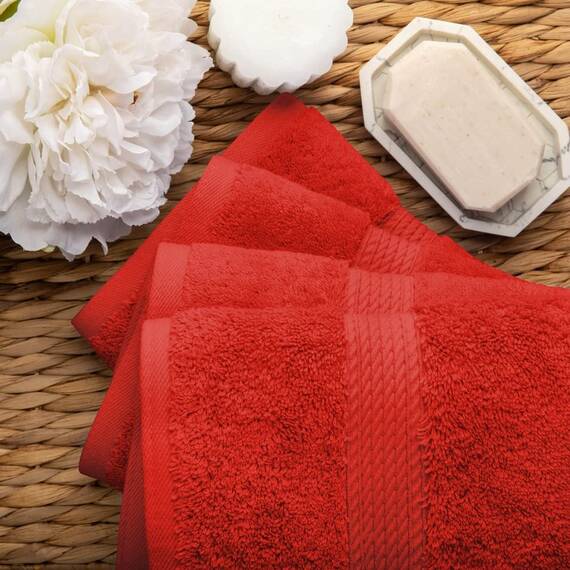 Superior Handtücher aus ägyptischer Baumwolle, 4er-Set, ultraweiche Handtücher, Dickes Plüsch, saugfähig, schwer, Gästebad, Hotel, Spa, Badezimmer, Duschbasics, Rot
