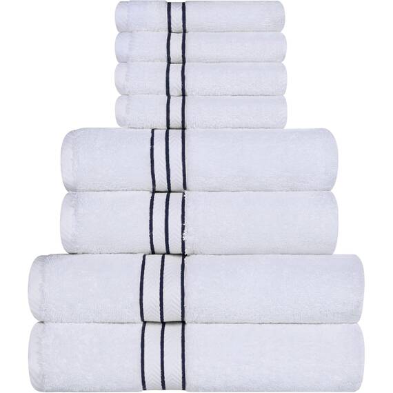 Superior Handtuch-Set, türkische Baumwolle, ideal für Hauptbad, Gäste-WC oder Strand, Ultra-Plüsch, Set beinhaltet: 8 Stück, Gesichts-/Waschlappen, Handtücher, Badetücher, Marineblau