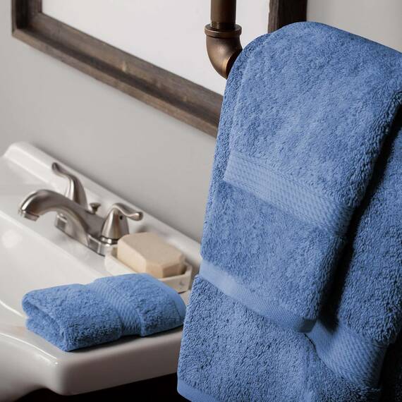 Superior Handtuch-Set aus massiver ägyptischer Baumwolle, Handtuch 50,8 x 76,2 cm, Badetuch 76,2 x 139,7 cm, Waschlappen 33 x 33 cm, Jeansblau, 3-teilig