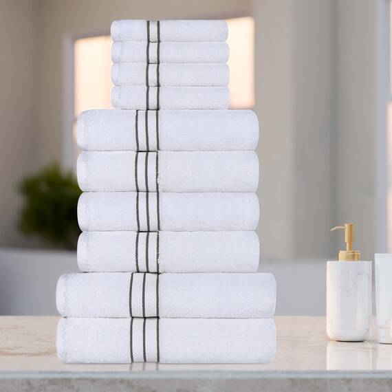 Superior Türkische Baumwolle, ultraplüschiges Handtuch-Set, 10-teilig, ideal für Hauptbad, Gäste-WC, schnell trocknend, Dusche, Spa, Gesicht/Waschlappen, Handtücher, Badetücher, saugfähig, Home