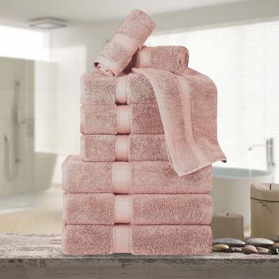 Superior Handtücher aus ägyptische Baumwolle, 9-teiliges Set, 3 Badetücher, 3 Handtücher, 3 Gesichtshandtücher/Waschlappen, schwer, ultraweich, dicker Plüsch, Gästebad, Spa, Hotelbad, gedämpftes Mauve
