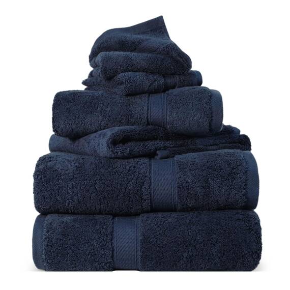 Superior Solides Handtuch-Set aus ägyptischer Baumwolle, Waschlappen 33 x 33 cm, Handtücher 50,8 x 76,2 cm, Badetücher 76,2 x 139,7 cm, Marineblau, 6-teilig