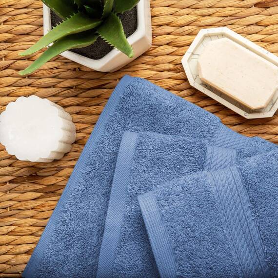 Superior Handtuch-Set aus massiver ägyptischer Baumwolle, Handtuch 50,8 x 76,2 cm, Badetuch 76,2 x 139,7 cm, Waschlappen 33 x 33 cm, Jeansblau, 3-teilig