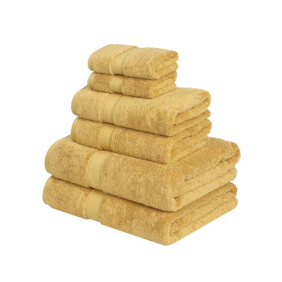 Superior 6-teiliges Handtuch-Set, ägyptische Baumwolle, 2 Badetücher, 2 Handtücher, 2 Gesichtshandtücher/Waschlappen, schwer, ultraweiche Handtücher, Dicker Plüsch, Gästebad, Spa, Hotelbad, Gold