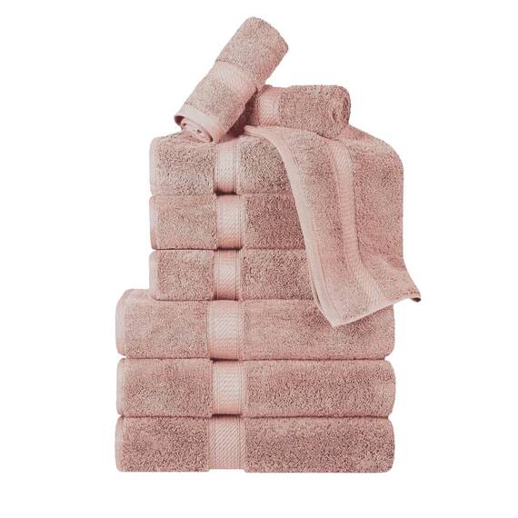 Superior Handtücher aus ägyptische Baumwolle, 9-teiliges Set, 3 Badetücher, 3 Handtücher, 3 Gesichtshandtücher/Waschlappen, schwer, ultraweich, dicker Plüsch, Gästebad, Spa, Hotelbad, gedämpftes Mauve
