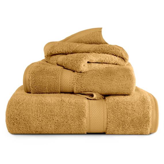 Superior Handtuch-Set aus ägyptischer Baumwolle, mit 1 Badetuch, 1 Handtuch und 1 Gesichtshandtuch/Waschlappen, schwer, ultraweich, dick und flauschig, für Gäste, Spa und Hotel, Gold, 3-teilig