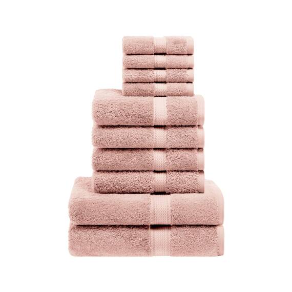 Superior Handtücher-Set aus ägyptische Baumwolle, 10-teilig, 2 Badetücher, 4 Handtücher, 4 Gesichtshandtücher/Waschlappen, schwer, ultraweich, Dicker Plüsch, Gästebad, Spa, gedämpftes Mauve