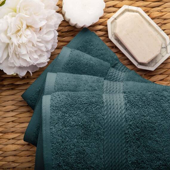 Superior Handtücher aus ägyptischer Baumwolle, 4er-Set, ultraweiche Handtücher, Dickes Plüsch, saugfähig, schwer, Gästebad, Hotel, Spa, Badezimmer, Duschbasics, Blaugrün