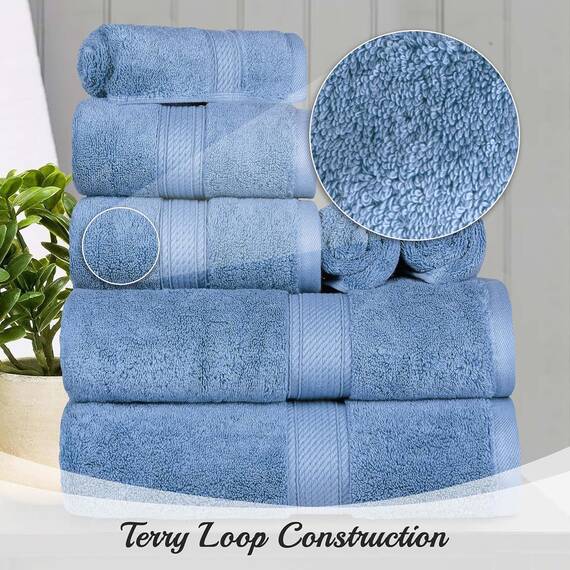 Superior Handtuch-Set aus massiver ägyptischer Baumwolle, Handtuch 50,8 x 76,2 cm, Badetuch 76,2 x 139,7 cm, Waschlappen 33 x 33 cm, Jeansblau, 3-teilig