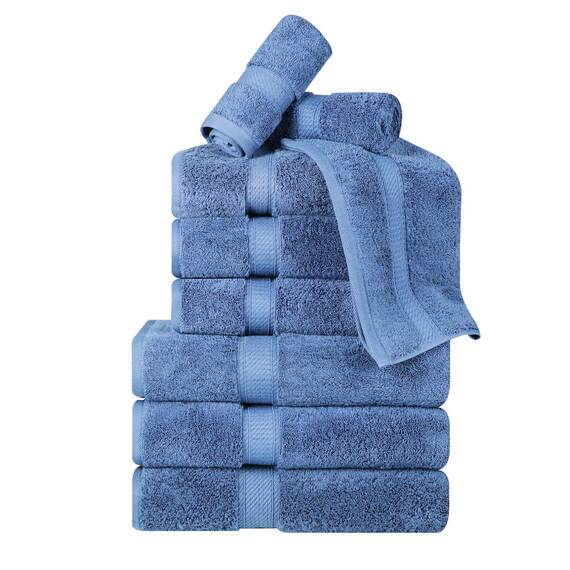 Superior 9-teiliges Handtuch-Set, ägyptische Baumwolle, 3 Badetuch, 3 Handtuch, 3 Gesichtshandtuch/Waschlappen, schwer, ultraweiche Handtücher, Dicker Plüsch, Gästebad, Spa, Hotelbad, Jeansblau