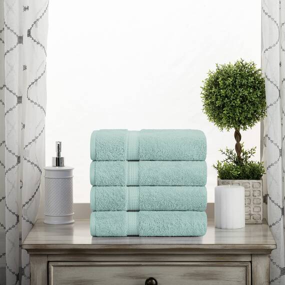 Superior Handtücher aus ägyptischer Baumwolle, 4er-Set, ultraweiche Handtücher, Dickes Plüsch, saugfähig, schwer, Gästebad, Hotel, Spa, Badezimmer, Duschbasics, Meeresgrün (Meeresschaum)
