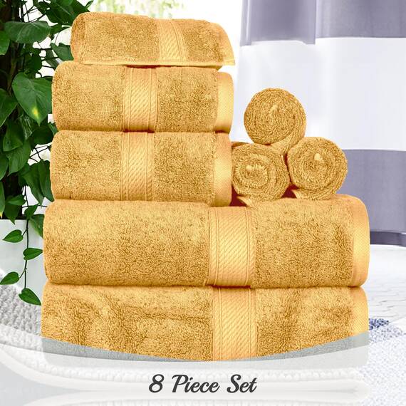 Superior 10-teiliges Handtuch-Set, ägyptische Baumwolle, 2 Badetücher, 4 Handtücher, 4 Gesichtshandtücher/Waschlappen, schwer, ultraweiche Handtücher, Dicker Plüsch, Gästebad, Spa, Hotelbad, Gold