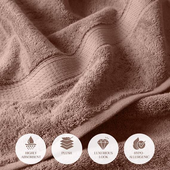 Superior Handtücher aus ägyptische Baumwolle, 6-teiliges Set, 2 Badetücher, 2 Handtücher, 2 Gesichtshandtücher/Waschlappen, schwer, ultraweich, dicker Plüsch, Gästebad, Spa, Hotelbad, gedämpftes Mauve