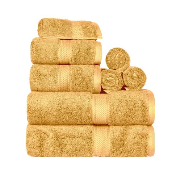 Superior 8-teiliges Handtuch-Set, ägyptische Baumwolle, 2 Badetücher, 2 Handtücher, 4 Gesichtshandtücher/Waschlappen, schwer, ultraweiche Handtücher, Dicker Plüsch, Gästebad, Spa, Hotelbad, Gold